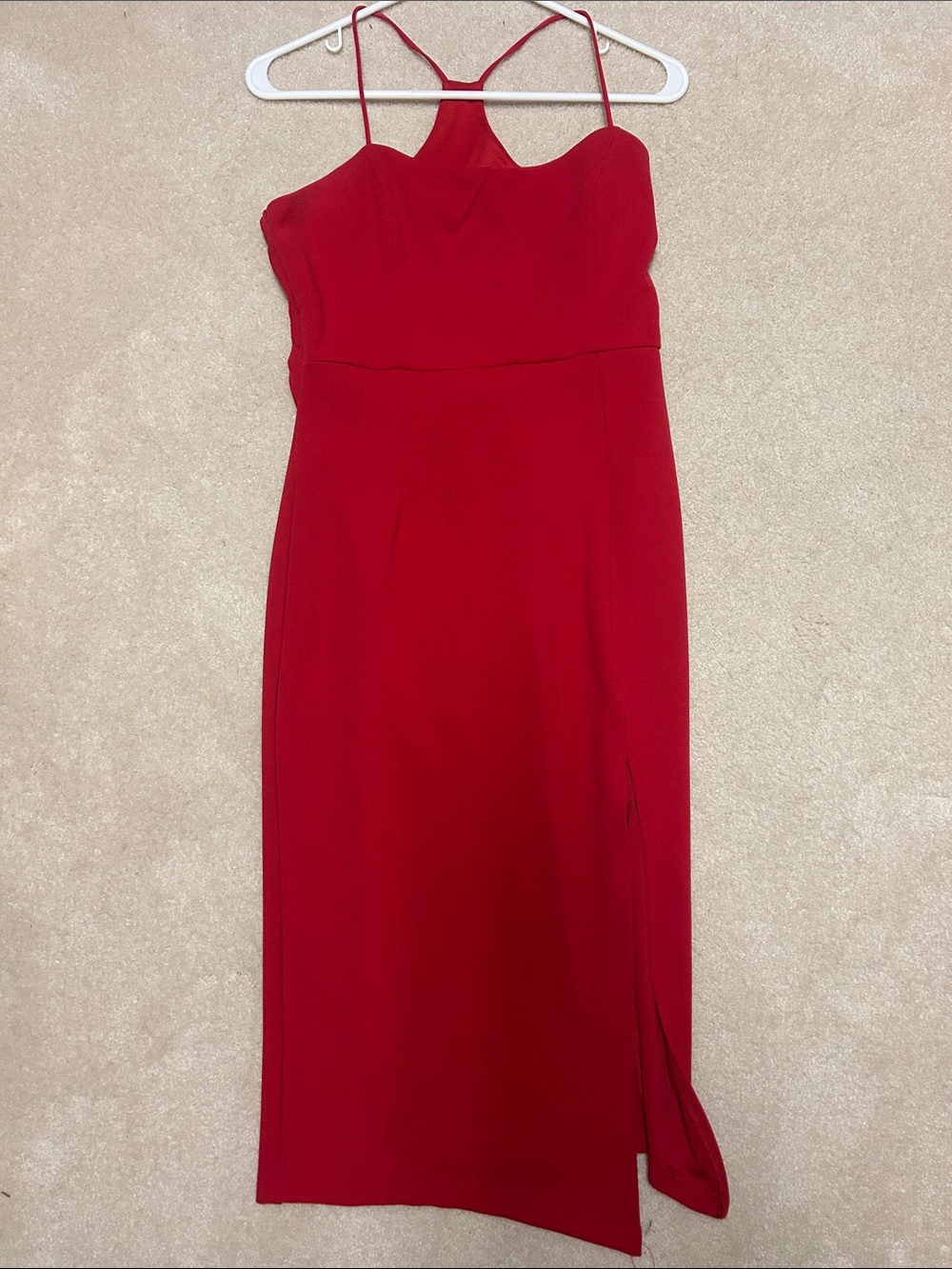 Lulu's Red Strappy Midi Dress with Side Slit